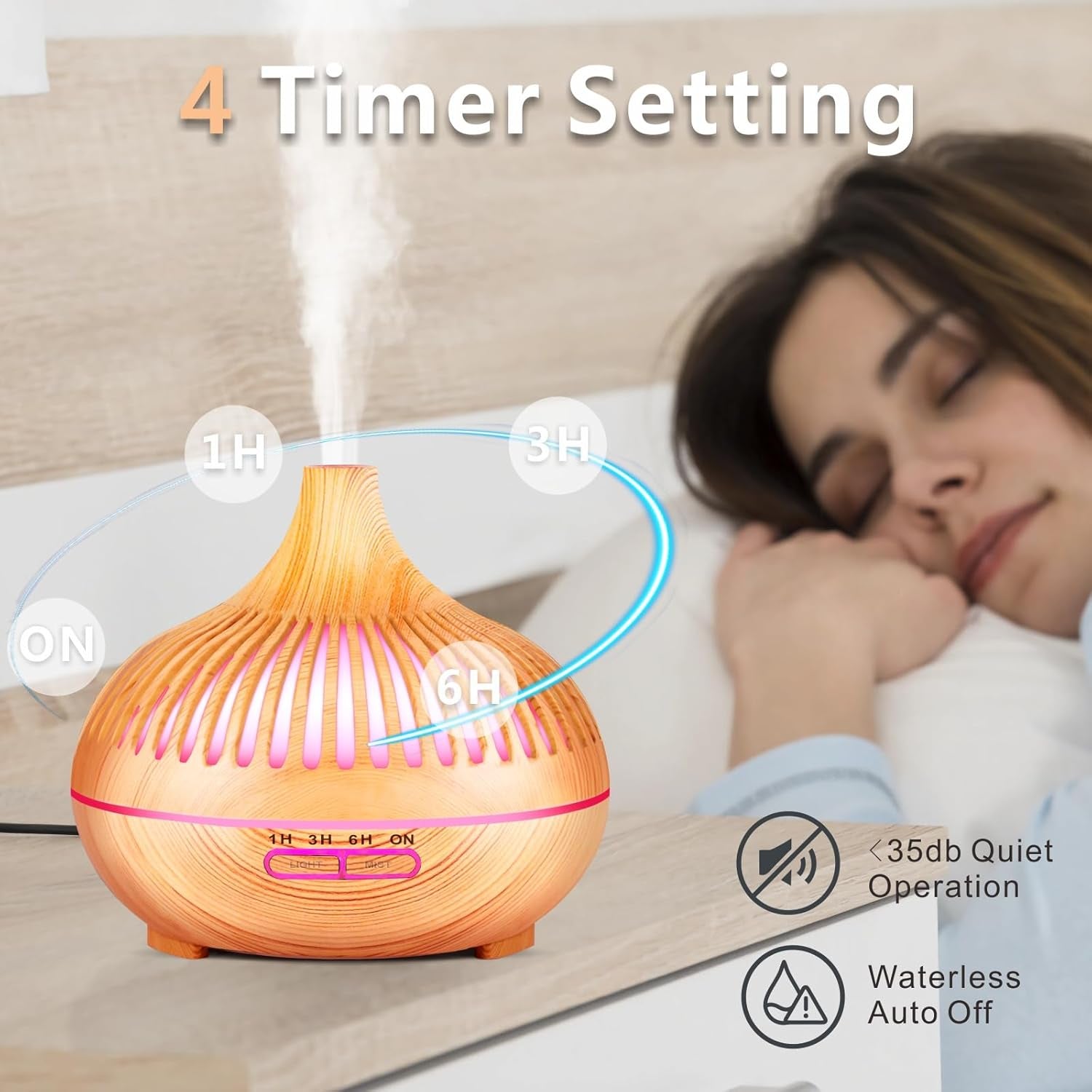 Essential Oil Diffuser, Sunfuny 550Ml Aroma Oil Diffuser with Remote Control, Aromatherapy Air Humidifier Ultrasonic Fragrance Vaporizer with LED Light for Home, Bedroom, Baby Room (Hollow Wood Grain)