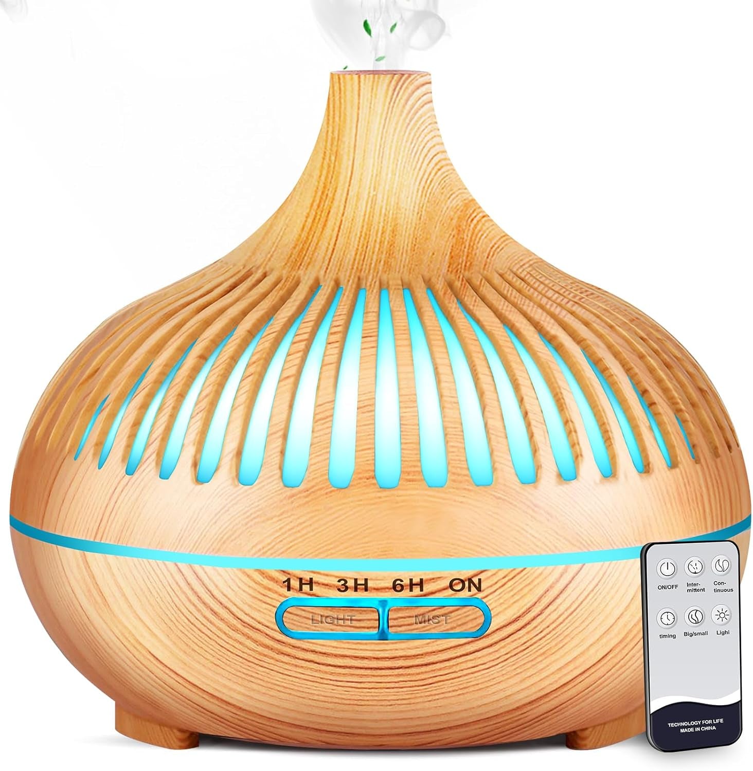 Essential Oil Diffuser, Sunfuny 550Ml Aroma Oil Diffuser with Remote Control, Aromatherapy Air Humidifier Ultrasonic Fragrance Vaporizer with LED Light for Home, Bedroom, Baby Room (Hollow Wood Grain)