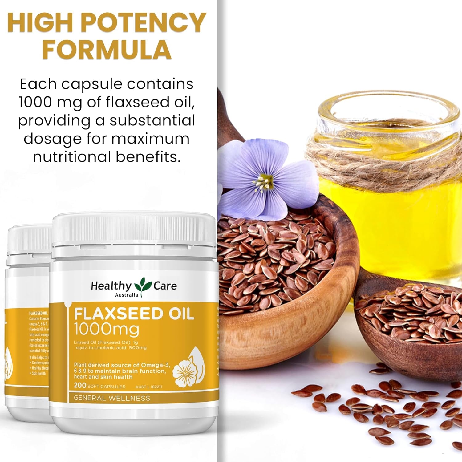 Super Flaxseed Oil Capsules - Premium Dietary Supplement for Heart, Brain & Skin