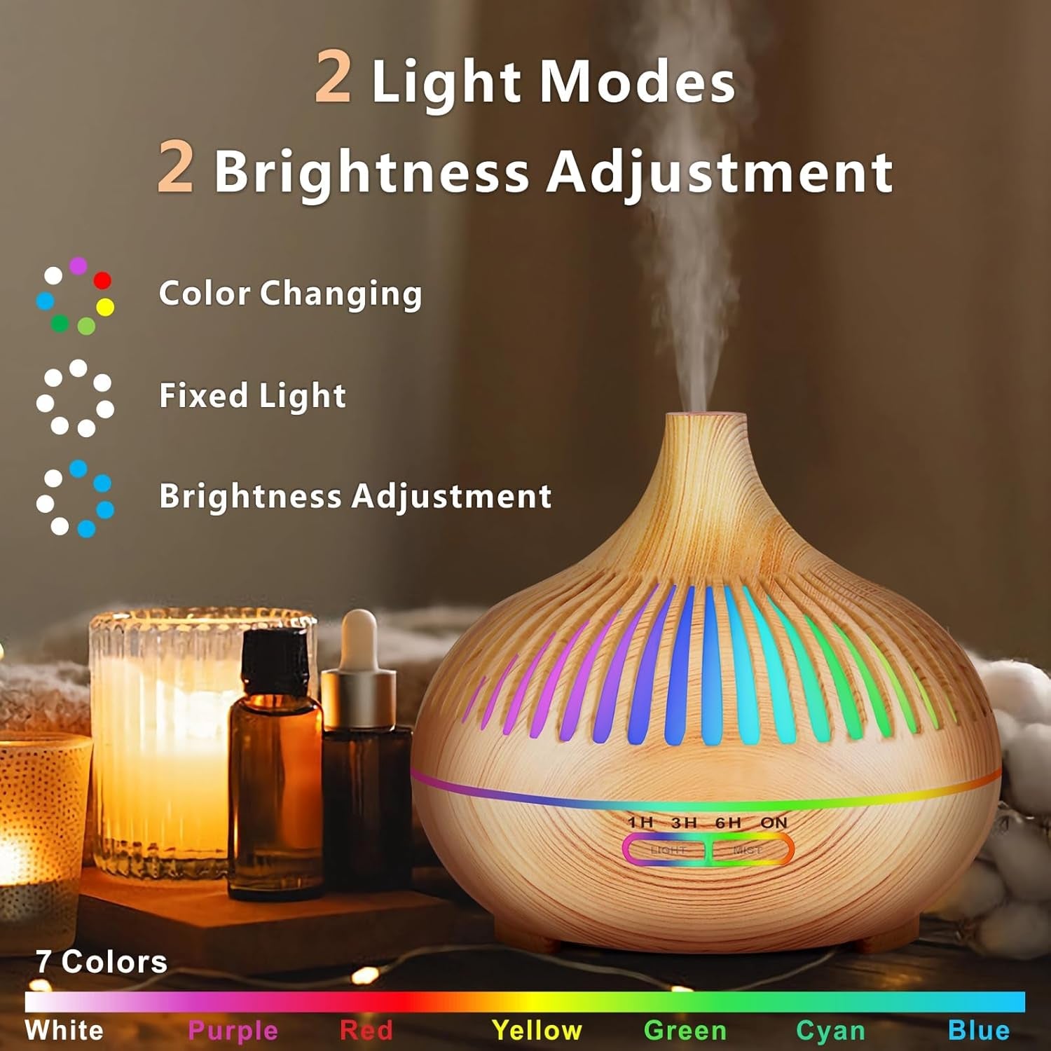 Essential Oil Diffuser, Sunfuny 550Ml Aroma Oil Diffuser with Remote Control, Aromatherapy Air Humidifier Ultrasonic Fragrance Vaporizer with LED Light for Home, Bedroom, Baby Room (Hollow Wood Grain)