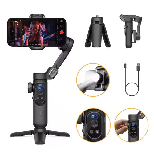 AOCHUAN Gimbal Stabilizer 3-Axis Smart X Pro Professional for Smartphone Wireless Charging OLED Display LED Light Focus Wheel